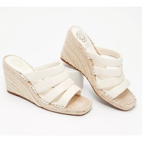 Vince Camuto Cream LEATHER Mules Espadrilles Wedge SZ 8 M -fits 7 M RUNS SMALL - Picture 2 of 16